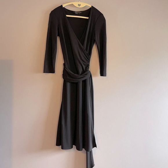 BCBGMaxAzria Faux Wrap Black Dress Surplice Neckline | SZ XS - Picture 1 of 14